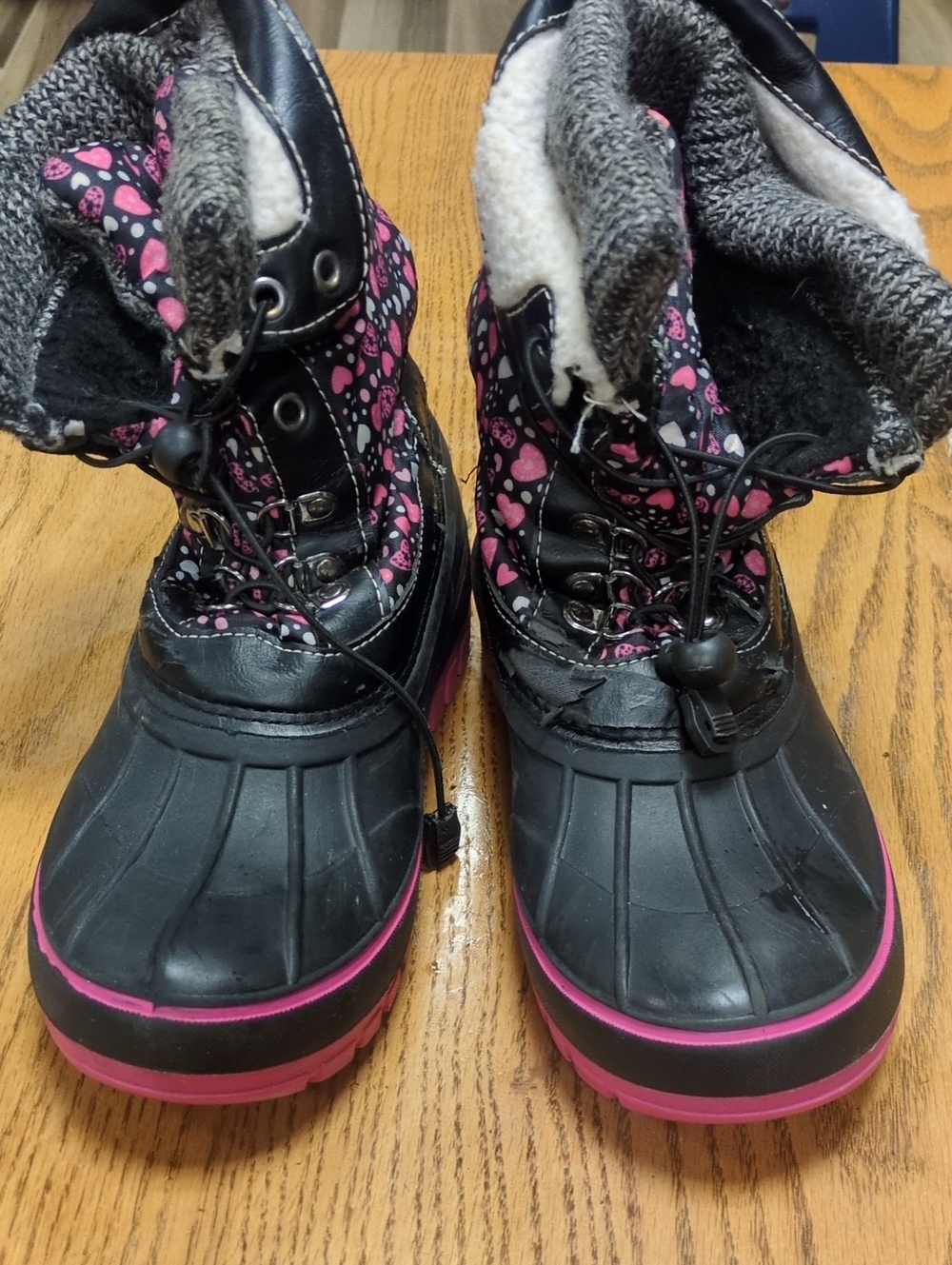 Insulated Black and Pink Winter Duck Boots for Women
